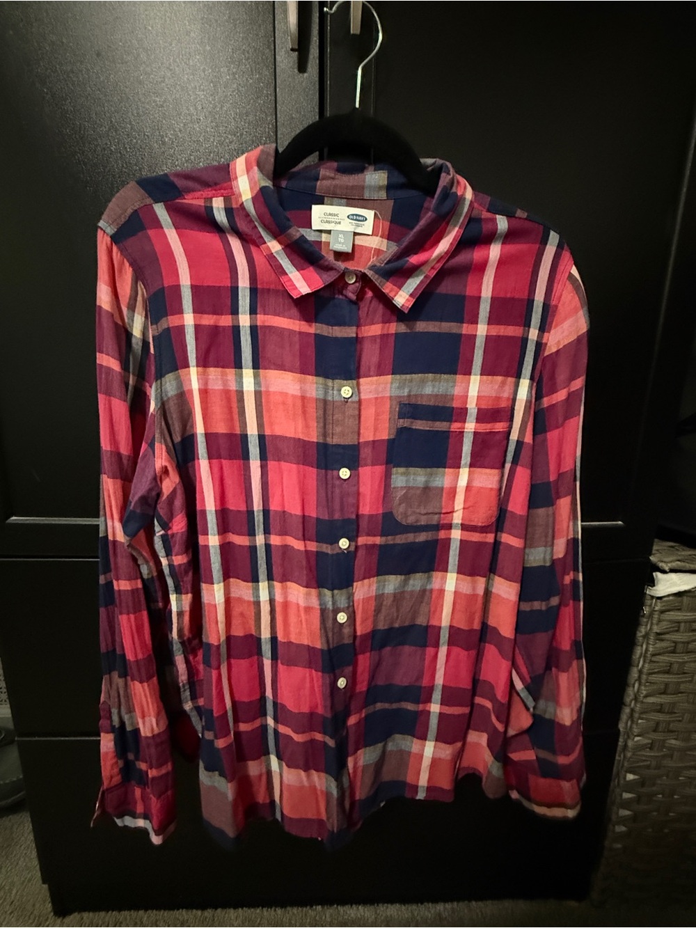 Old Navy Pink and Navy Plaid Button-Down Shirt